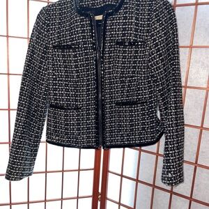 MICHAEL Michael Kors Black and White Tweed Zip-Front Blazer